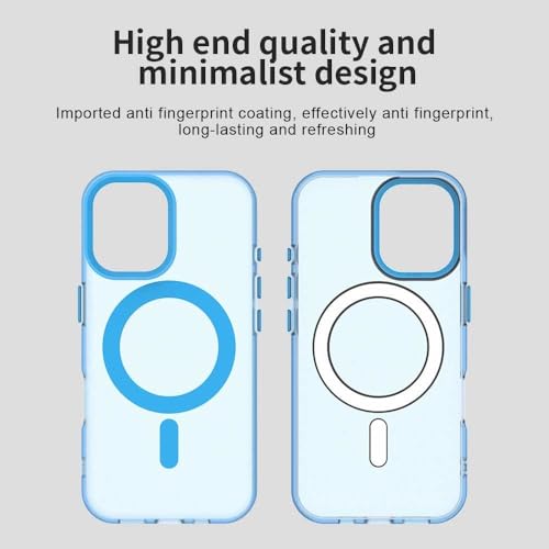 Image of Elzzi Translucent Matte Back Cover for iPhone 17 Case, Shockproof Anti-Fingerprint Phone Cover with Magnetic Wireless Charging, MagSafe Compatible Protective Case for Men & Women (Mist Blue)