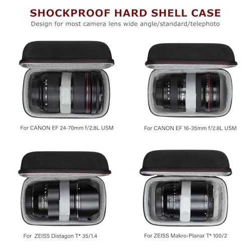 Ginsco Hard Shell Protect Case for Camera Lens, Compatible with Canon EF24-70mm/EF16-35mm/EF 100mm f2.8L, Sony FE24-70mm 2.8GM/FE16-35 GM/FE85 1.4GM, Shockproof Travel Carrying Bag 89mm Dia x 156mm L