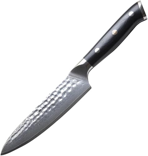 KANKA Cuchillo de chef profesional de acero de Damasco de 5 pulgadas, acabado martillado, 67 capas, mango de fibra de vidrio negro G10, cuchillo disponible en Yaxa Mexico