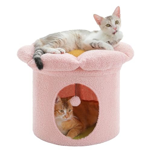 PETEPELA Cat Beds for Indoor Cats, Small Cute Cat Tree House with Removable Flower Cat Bed, Cat...