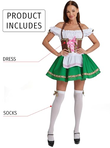 Maxim Party Supplies Women's Oktoberfest Outfit - Bavarian Maid Dress with Stockings & Bows - Dirndl Style German Dress2
