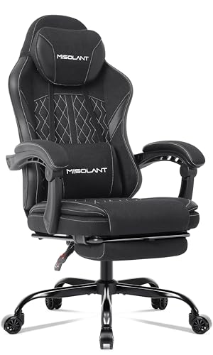 Image of Misolant Gaming Chair, Fabric Gamer Chair with footrest for Adults, High Back Ergonomic Computer Game Chair with Adjustable Headrest and Massage Lumbar Support, 90-155 Recline Free,Black