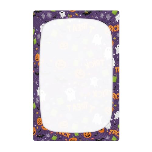 Image of Caikeny Fitted Crib Sheet for Boys Girls Halloween White Ghost Pumpkin Baby Crib Sheets Bassinet Sheets Crib Mattress Bed Sheets for Toddler Newborn Infant 27 x 39 in