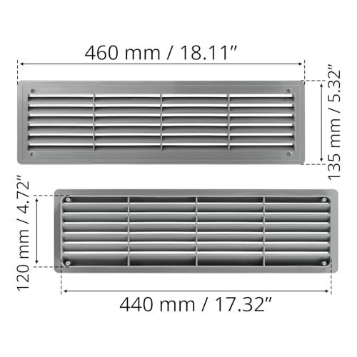 Image of Awenta 18 inch x 5 inch Inch Two Sided Grey Door Air Vent Cover - Door Vents for Interior Doors - Universal Furniture Ventilation Guard- Register for Bathroom, Bedroom, Garage, Kitchen, Furniture
