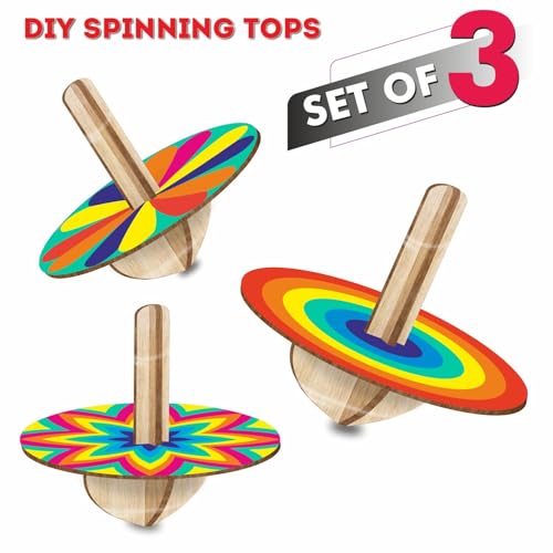 Image of Clapjoy DIY Wooden Doll House & Spinning Top Combo - Miniature Furniture Kit with Free Paint Set | Easy to Assemble | Creative Gift Toy for Kids, Boys & Girls | Build, Paint & Play Craft Set