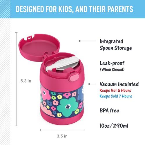 Image of THERMOS FUNTAINER 10 Ounce Stainless Steel Vacuum Insulated Kids Food Jar with Spoon, Mod Flowers