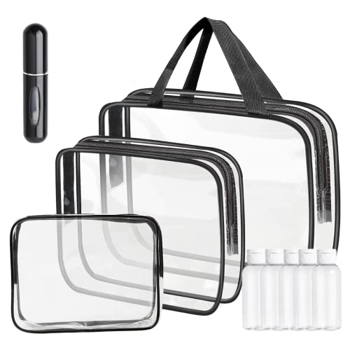 Trousse de toilette transparente imperméable en PVC noir avec atomiseur de parfum de voyage