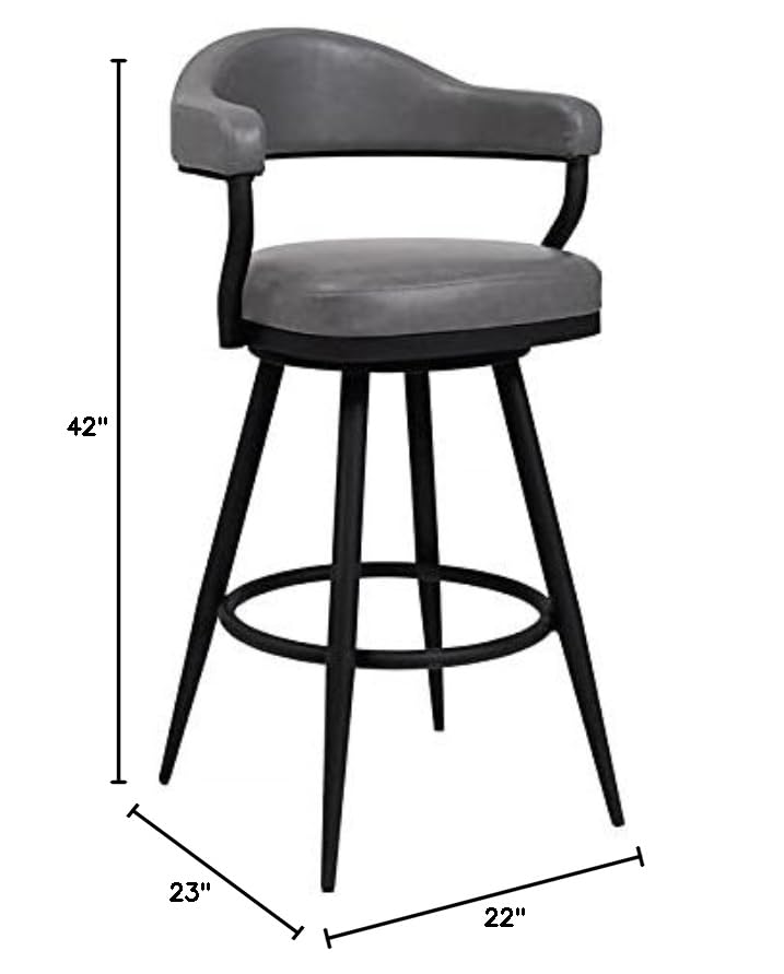 Butaco Armen Living Amador 30" Altura de Barra en Acabado Negro con Estructura en Powder Coated y Tapizado en Piel Sintética Gris Vintage miniatura 3