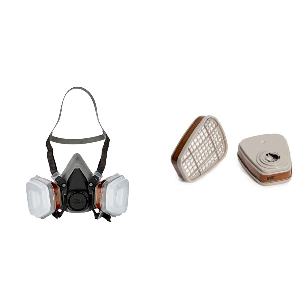 3M Respiratore semimaschera per verniciatura a spruzzo 6002C con filitri rimovibili, protezione di livello A2P2 da gas e vapori organici e polveri sottili-1 set & Filtro per Vapori Organici 6055, A2