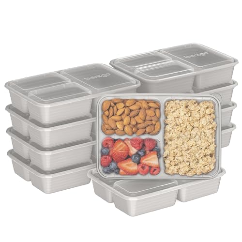 Bentgo Prep - 20-Piece 3-Compartment Reusable Meal Prep Containers with Lids,...