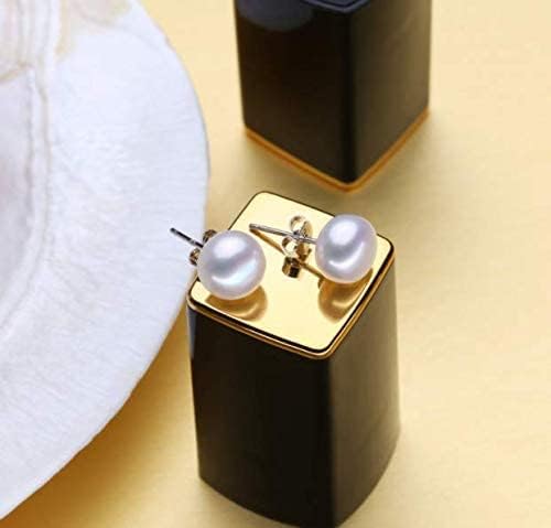 Treasure Bay Women's Pearl Jewellery Set Classic AA Grade 8-9mm Freshwater Pearl Necklace and Earrings Jewellery Set For Women Ladies and Girls Colour: White Grey Pink Black (White) - Image 4