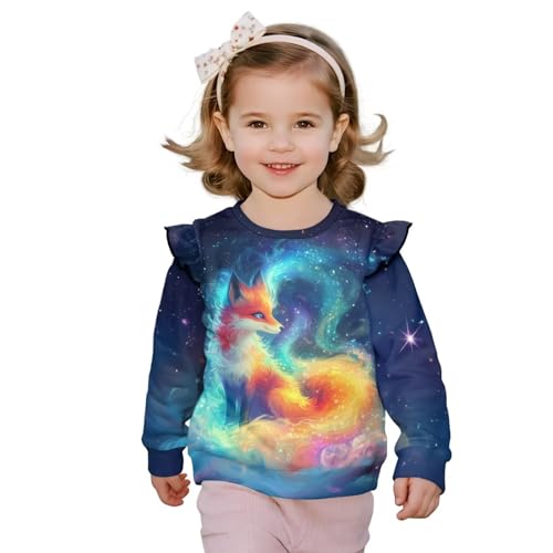 Ruffle Shoulder Sweatshirt for Girls 1-8Y Kids Graphic T-Shirts Galaxy Sweaters Crewneck Pullover Tops