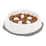 IRIS USA 2 Cup Slow Feeder Dog Bowl for Short Snouted Pets, White/Gray