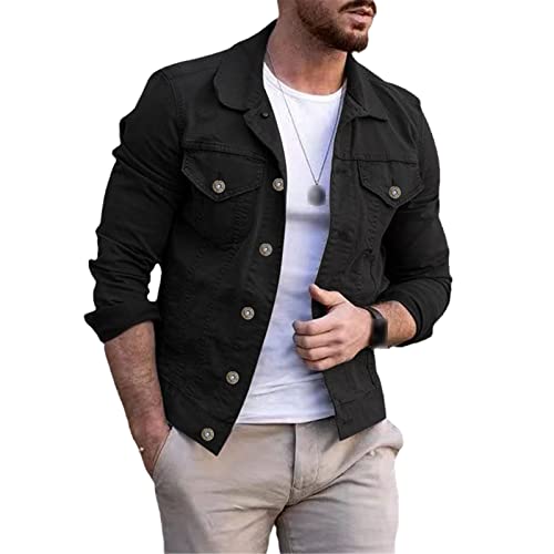 Jacket denim noir homme décontracté et vêtement de travail léger taille M