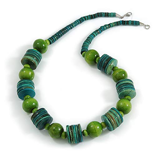 Avalaya Collar grueso de botón y cuentas de madera de lima verde - 60 cm de largo, talla única, Madera