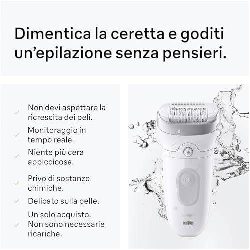 Braun Silk Epil 7 Epilatore Elettrico Donna Con Testina Ampia Per Facile Rimozione Peli, Rasoio Elettrico Donna, Wet&Dry, Pelle Liscia A Lungo, Con Testina Radente, Cappuccio Regolatore,7-030,Argento - 5