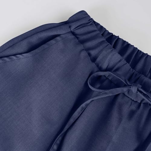 HGps8w Ruffle Hem Linen Capris for Women Casual Elastic Waist Sweatpants Comfy Loose Workout Lounge Pants with Pockets3