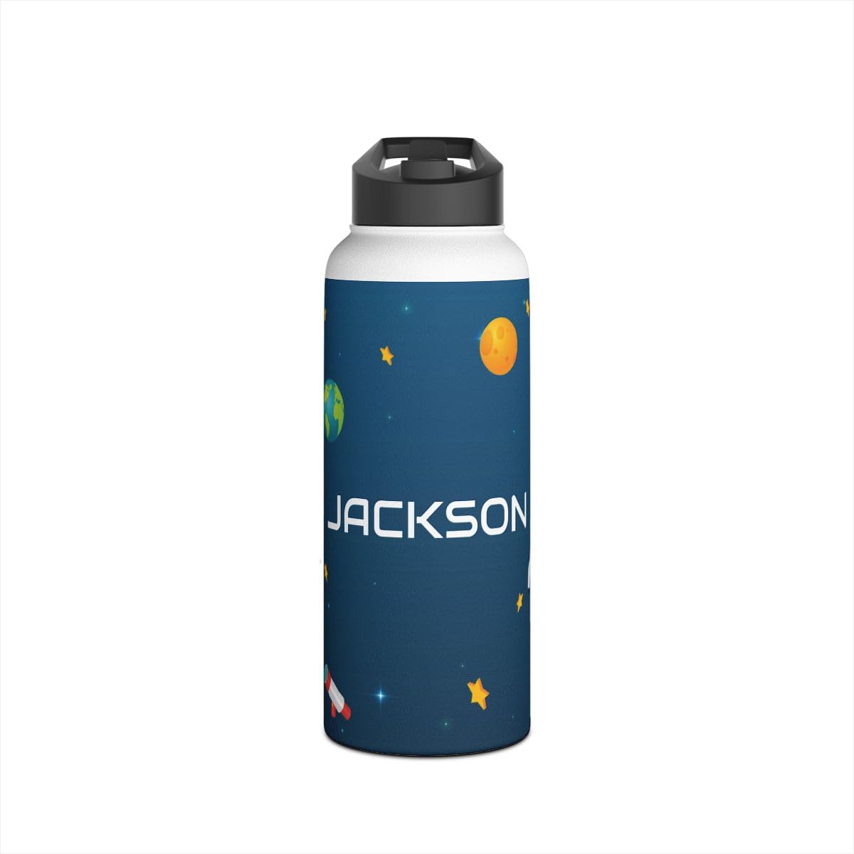 Space Design Stainless Steel Water Bottle 12 oz Personalized with Name Insulated Double Wall Reusable Glossy Finish For
