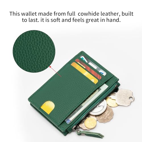Image of Slim Wallet for Women Small Leather RFID Blocking Credit Card Holder Minimalist Wallet with Coin Purses & Pouches,Deep Green
