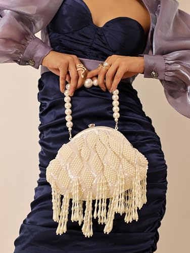 Image of THE TAN CLAN Ava Pearl Batua Bag for women Purses Luxury Evening Handbags for ladies with Magnetic Closure