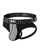 Arjen Kroos Mens Jockstrap Thong Sexy Underwear Mesh Ice Silk Jock Strap Athletic Supporter Black