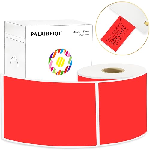 PALAIBEIQI 3x5 Inch Thermal Labels,Rectangle Sticker,300PCS Water Proof Shipping Labels with Strong Adhesive,Compatible with Zebra & Rollo,for Moving Boxes,Inventory,Fluorescent Red