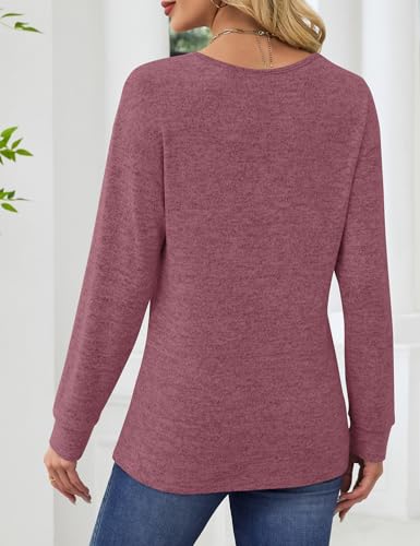 JUSTFASHIONNOW Long Sleeve Tunic Tops for Women V Neck Shirts Business Casual Blouses Trendy Comfy Tee Work Winter Office Outfits for Women 2025 (Wine Red,Large) — view 6