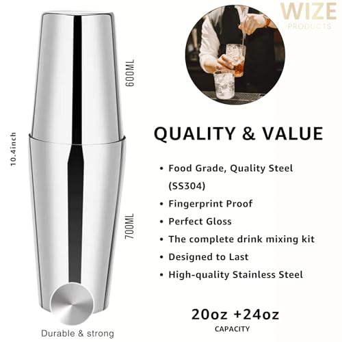 Cocktail Making Kit 23 pcs - 750ml Stainless Steel Cocktail Shaker Set with Acrylic Stand, Recipe Booklet, Includes 4 Whiskey Stones - Complete Bar Kit Tools for Mixing Drinks at Home, Bar, Parties - Image 3