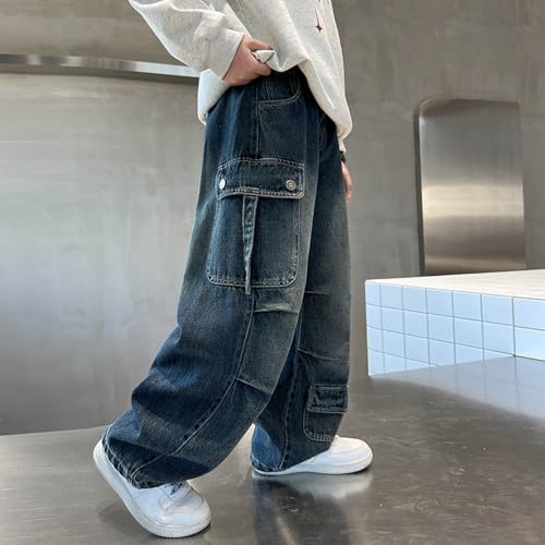 Pantalones vaqueros cargo informales para niños con cintura elastica comoda 4