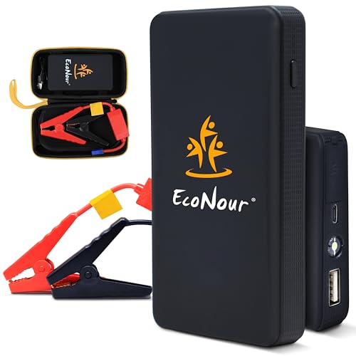 Image of EcoNour 400A Peak Jump Starter, 5400mAh Battery for 3.0L Gas Engines, 5V /2A USB Output, Includes Jump Clamp, 4-in-1 USB Cable, Home Adapter, and Bag | Compact & Lightweight | Black