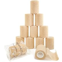 Self Adhesive Bandage Wrap12 Pack, 3 Inch x 5 Yards, First Aid Medical Cohesive Bandage Tape, Breathable Elastic Sports Athletic Tape Wrap for Ankle, Wrist, Knee, Foot Sprains & SwellingTan