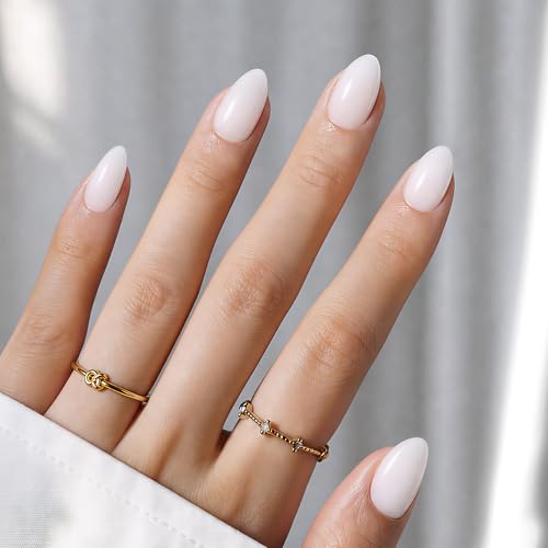 Beetles Milky White Press On Nails Short Almond, 32Pcs 16 Sizes |...