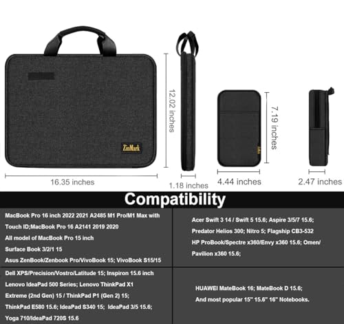 Image of Laptop Case 15.6 Inch Briefcase Military-Grade Protection with Detachable Belt Bag, Compatible All Model of 15-16 Inch MacBook Pro and Most Popular 15.6 Inch Notebooks Chromebooks (Black)