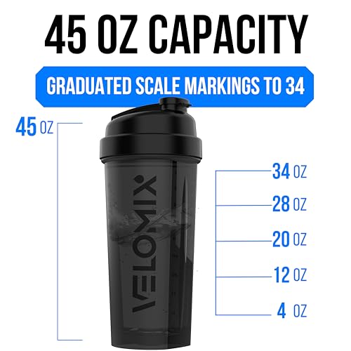Image of VELOMIX -3 PACK- 28 oz Protein Shaker Bottle for Protein Mixes - 3x Wire Whisk | Leak Proof Shaker Cups for Protein Shakes | Stackable Protein Shaker Bottle Pack (Black Mix)