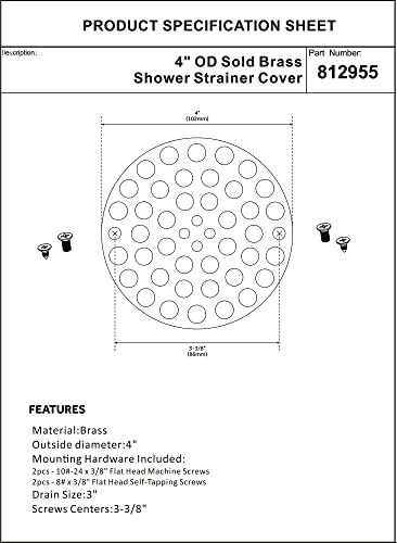 Artiwell 4’’ Shower Strainer Drain Trim Set, Solid Brass Screw-In Shower Strainer Drain Cover, Replacement Strainer Grid By Artiwell, Machine & Self-Tapping Screws Included (Brushed Nickel) #TOP5