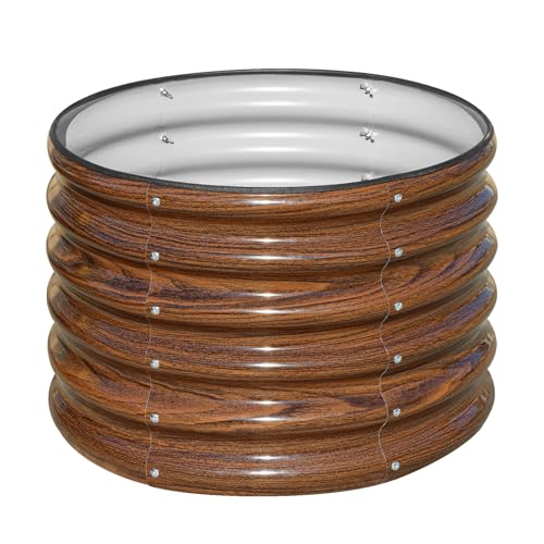 SnugNiture Raised Garden Bed, 2×2×1.5ft Round Galvanized Outdoor Planter Box, 17" Tall Deep Metal Garden Bed Kit for Planting Vegetables, Fruits, Flowers, Brown Brown 2×2×1.5ft(1 Pack)