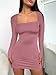 ANRABESS Women Long Sleeve Square Neck Sexy Bodycon Tight Cocktail Party Club Night Formal Short Dress 2025 Going Out Outfits Fuchsia X-Small
