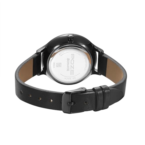 Image of Sonata Poze Quartz Analog Black Dial PU Leather Strap Watch for Women-SP80032NL01W
