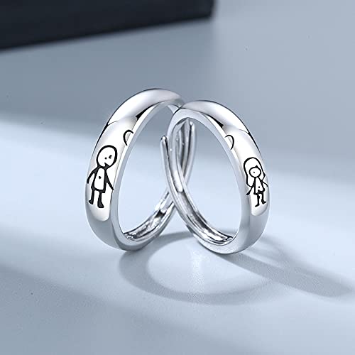 Image of Cartoons Couple Rings for Him and Hear Cute Hand in Hand Sweetheart Love Heart Wedding Engagement Bands Open Statement Ring Eternity Love Promise Ring Anniversary Jewelry Gifts Wife