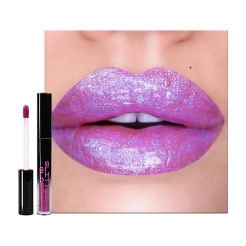 Metallic Pink Lip Gloss, Shimmers Pink Lipgloss Mirror Effect, Non-stick Cup Glitter Lipstick, Highly Pigmented Waterproof Liquid Lipsticks, Not Fade Purple Lip Makeup, Gift for Women