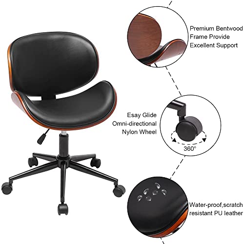 Awqm Home Office Desk Chair, Executive Computer Bentwood Office Chair,Swivel Executive Chair With Faux Leather And Chrome Finish,Adjustable Heigh Computer Chair With 360° Swivel Wheels,Brown #TOP2