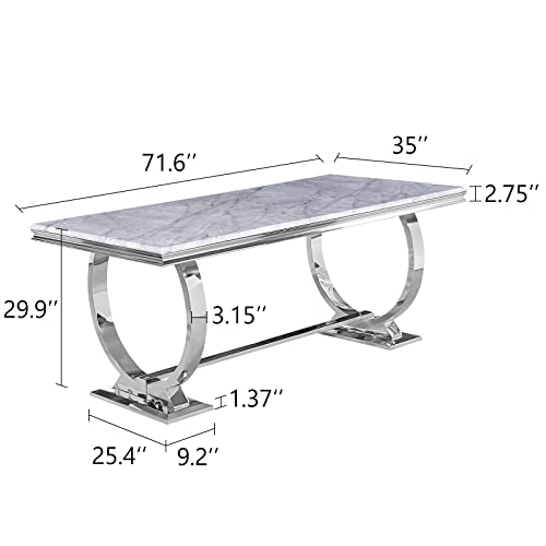 Acedécor Modern Dining Room Table With Silver Stainless Steel Metal U-Base In Grey Silver #TOP2