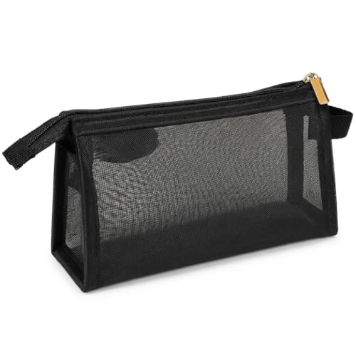 Image of FunBlast Mesh Pencil Case with Smooth Zipper, Single Layer Multi-Purpose Stationary & Pen Pouch for Boys & Girls, Transparent Stationary Bag, Organizer Pouch for Student (Black-D)