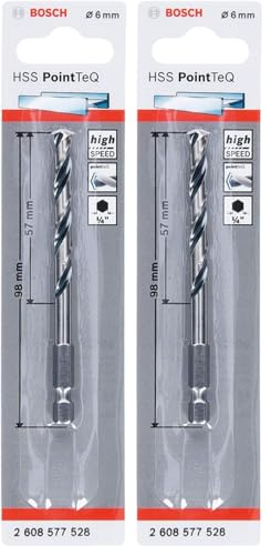 Image of Bosch Professional PointTeQ Hex Drill Bit (for Metal, Ø: 6.0 mm, Total Length: 98 mm, ¼’’ Hex Shank, Accessory for Impact Drivers and Drill Drivers) (Pack of 2)