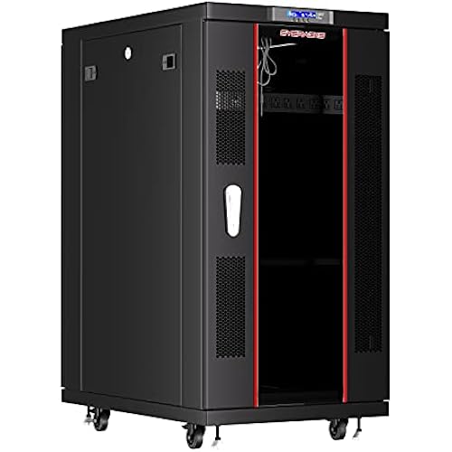 27U Home Server Rack Cabinet – 19" Floor Standing Network Rack, 32" Deep Homelab Rack with Locking Glass Door, Cooling Fans, PDU & Shelf for NAS, Router, Switch and AV Equipment