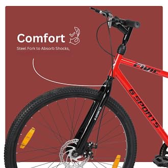Image of G SPORTS Civic Men 26T | Single-Speed Bicycle | Front Disc & Rear V Brake | 26T Alloy Rims | Rigid Fork | Hi-Tensile Steel Frame | Comfort Design | Urban Performance Ride | Cyle for Men(Black & Red)