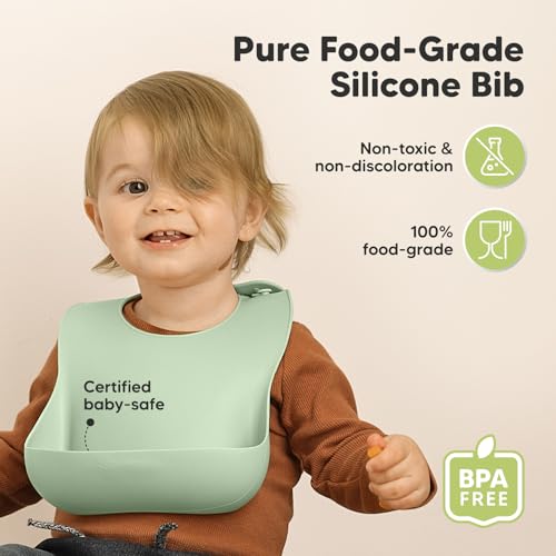 Image of KeaBabies 2-Pack Silicone Bibs for Babies, Toddlers Girl, Boy (Mellow) | Sturdy Food-Grade Baby Bibs for Eating, Large Food Catcher, Easy Clean & Put On, Waterproof Baby Feeding Essentials, BPA-Free