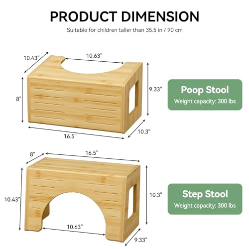 AmazerBath Toilet Squat Stool for Toddlers, 3-in-1 Sturdy Bamboo Poop Step Stool for Toddler Potty Training, Kids Baby Non-Slip Potty One Step Stool for Bathroom Sink, Kitchen Counter, Bedroom, Closet