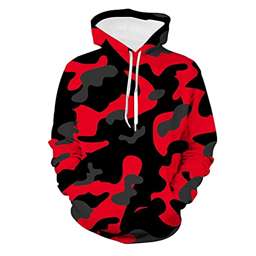 Kids  Hooded Youth Sweatshirt Camouflage Tiger Red Camo Pullover Hoodie Clothes with Pocket for Boys Girls Medium