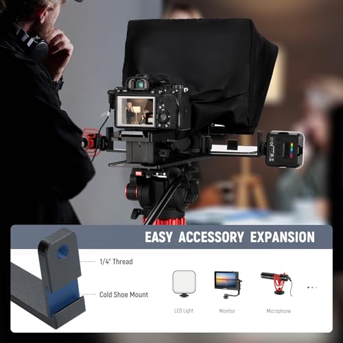Image of NEEWER Teleprompter X14 II with RT113 Remote & App Control, 14 inch Beamsplitter, Vertical Adjustable Snap in QR Plate Compatible with 501PL iPhone iPad Tablet Camera Camcorder, Assembly Free